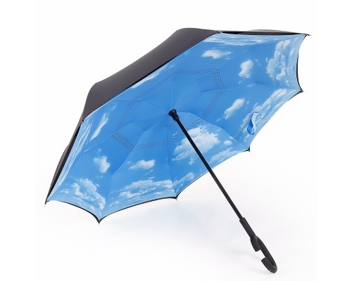 Зонт наоборот черный/голубой/облака